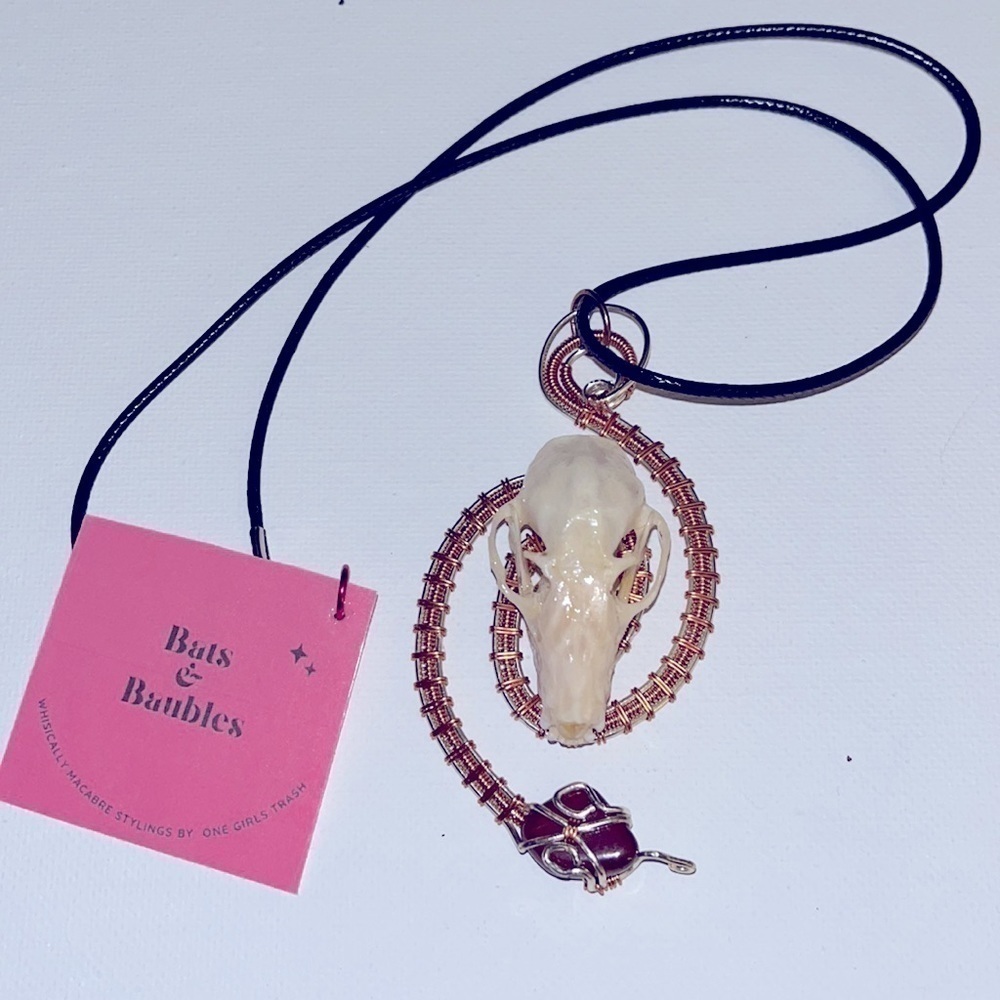 SNAKE Wire Wrapped Bat Necklace Handmade Vintage Upcycled